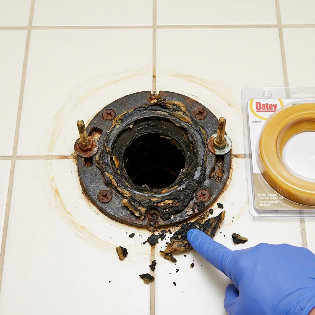 Failed wax ring showing water seepage at the base of a toilet in a Alsip, IL home